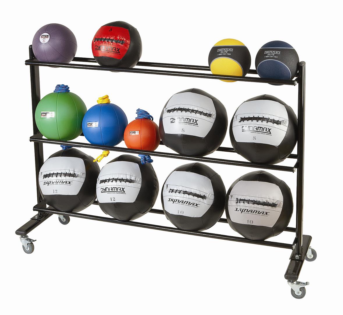 Rollable medicine ball rack