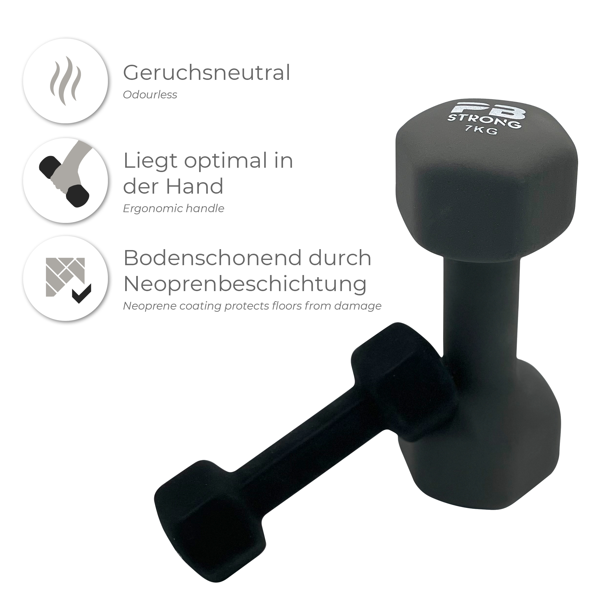 PB Strong Neopren Kurzhantel Grau (Stk) 7 kg